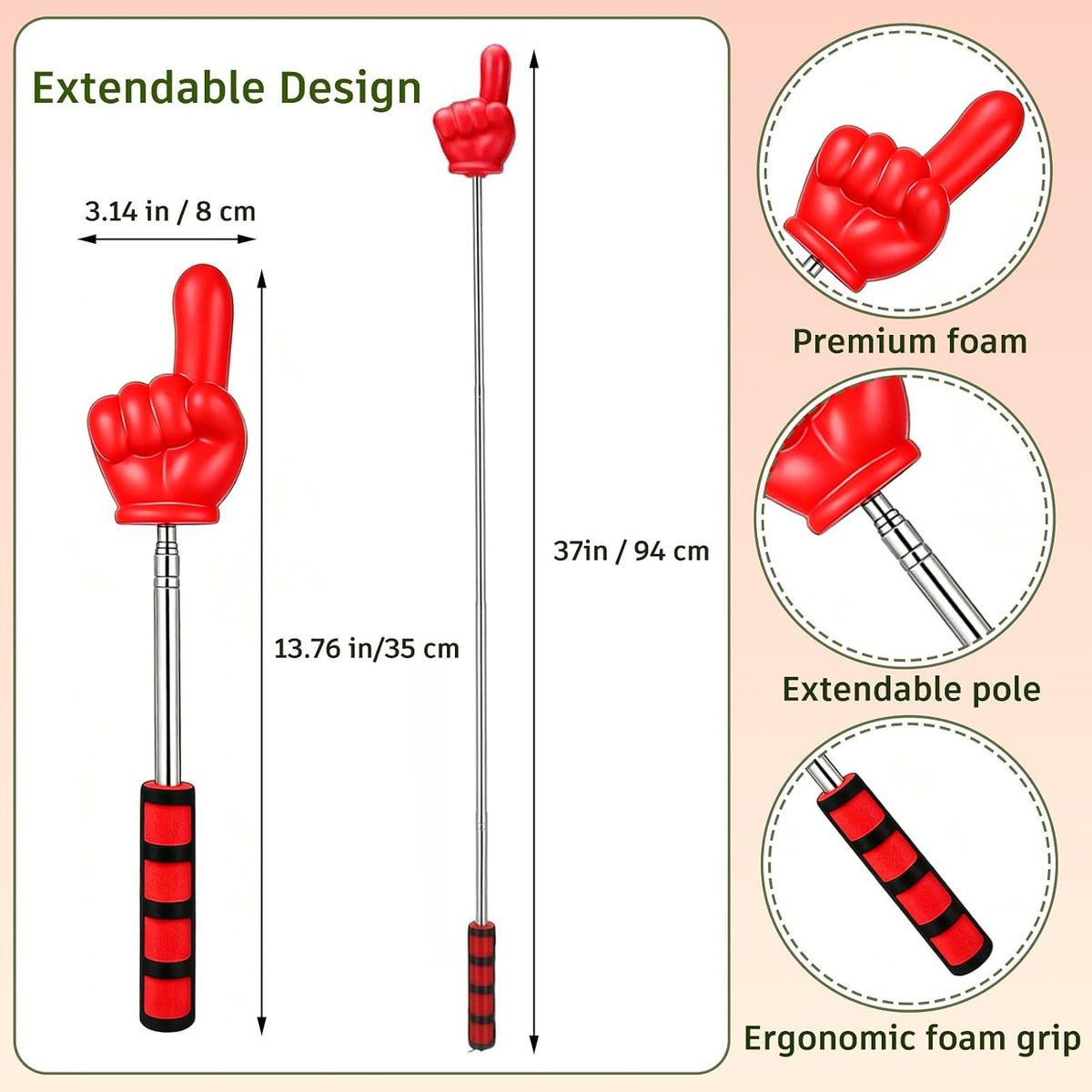 2Pcs Extendable Pointer Finger Stick,37" Telescopic Teacher Pointer