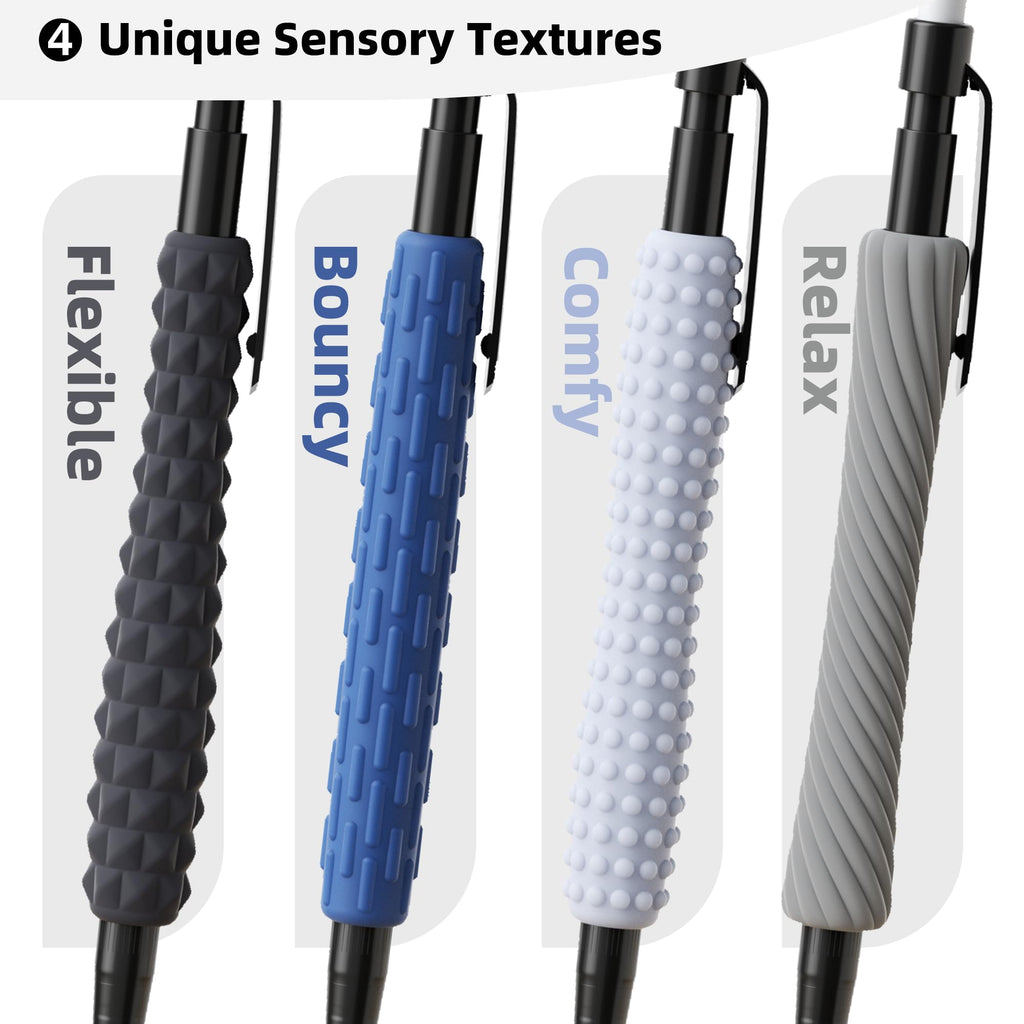ELETIUO 4-in-1 Silent Fidget Pencil – Sensory Focus Tool for Stress Relief, ADHD, Autism & Anxiety. Fine Motor Skills Aid with Textured Silicone Sleeve for for Kids and Adults