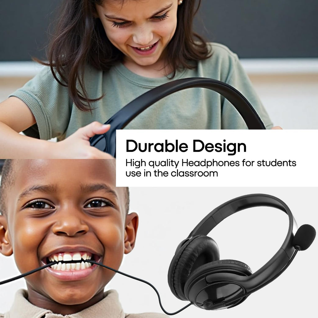 2 Pack Bulk Headphones with Microphone for Classroom Kids, On-Ear Wired Computer Headset with Rotating Mic for School Students K-12 Chromebooks PC Laptop Office Meetings