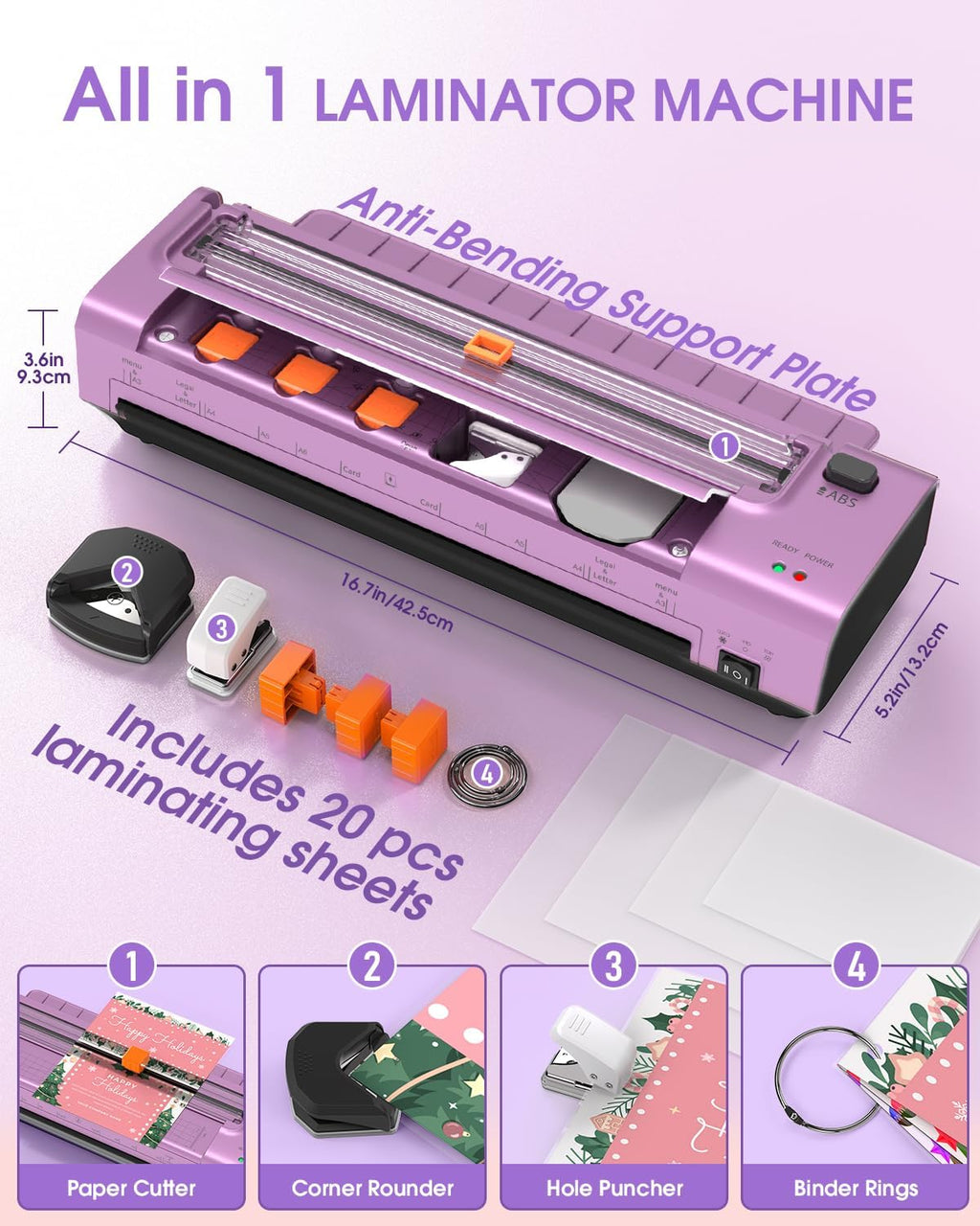 Laminator Machine 13 Inch, Mica Heating Dual Roller for Professional Lamination, 11x17 Personal Laminator with Laminating Pouches for Teachers, Hot & Cold Thermal Laminate for Home, Office