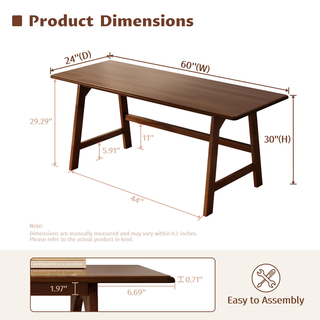 IOTXY Solid Wood Writing Table - 60" W Minimalist PC Computer Desk, Oak