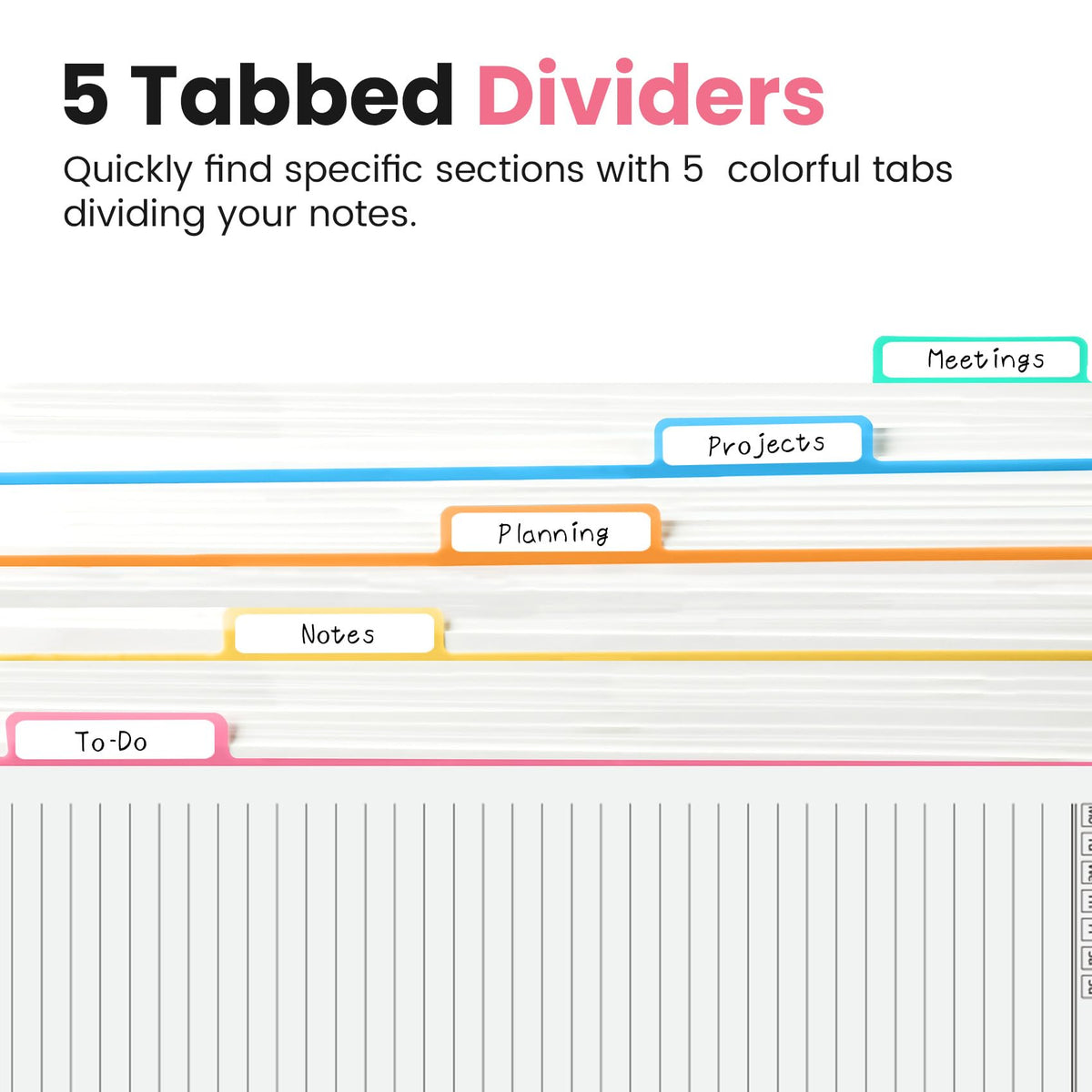 Taja Spiral Notebooks for Work 5 Subject Notebook with Removable Dividers