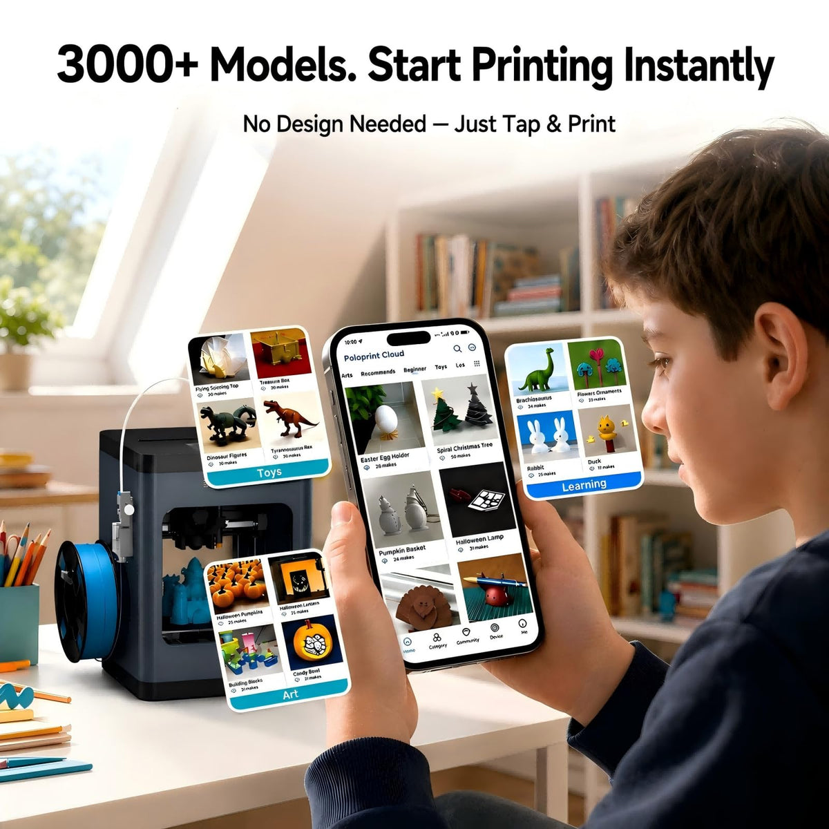 Entina Tina2C 3D Printer for Beginners, Fully Assembled Starter Mini 3D Printer, Start in 8 Mins, App & WiFi Control, Auto Leveling, 3500+ Model Library, 25+ Creative DIY Modules for STEM, Home