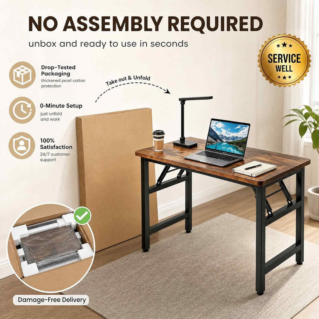 Mrsanmu 47.2-Inch Folding Student Desk, Rustic Brown