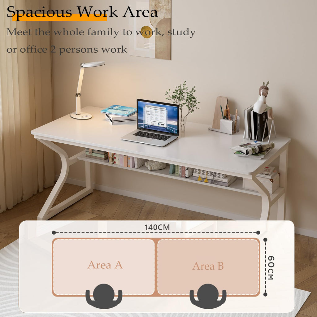 OSCHF 63-Inch Two-Student Desk with Storage Shelf