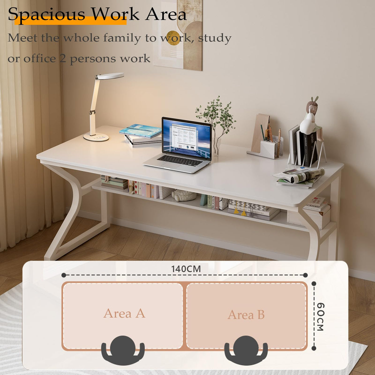 OSCHF 63-Inch Two-Student Desk with Storage Shelf