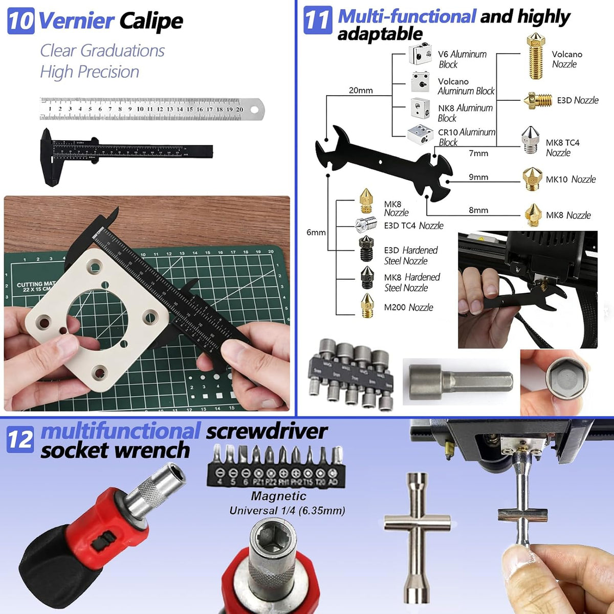 3D Printer Tool Kit: 262-Piece Accessory Set with Nozzle Kit & Mini Electric Grinder