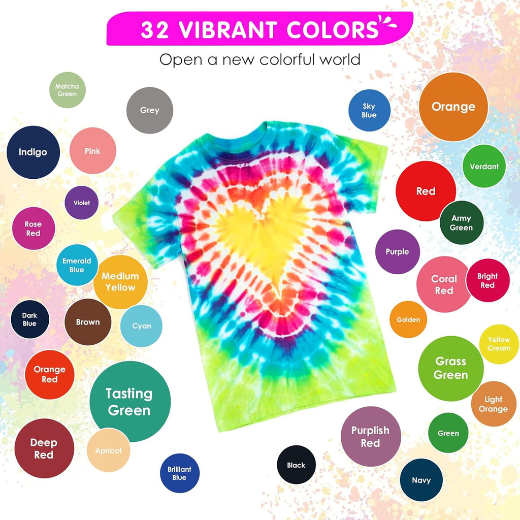 HTVRONT Tie Dye Kit, 32 Vibrant Vivid Permanent Colors, Just Add Water