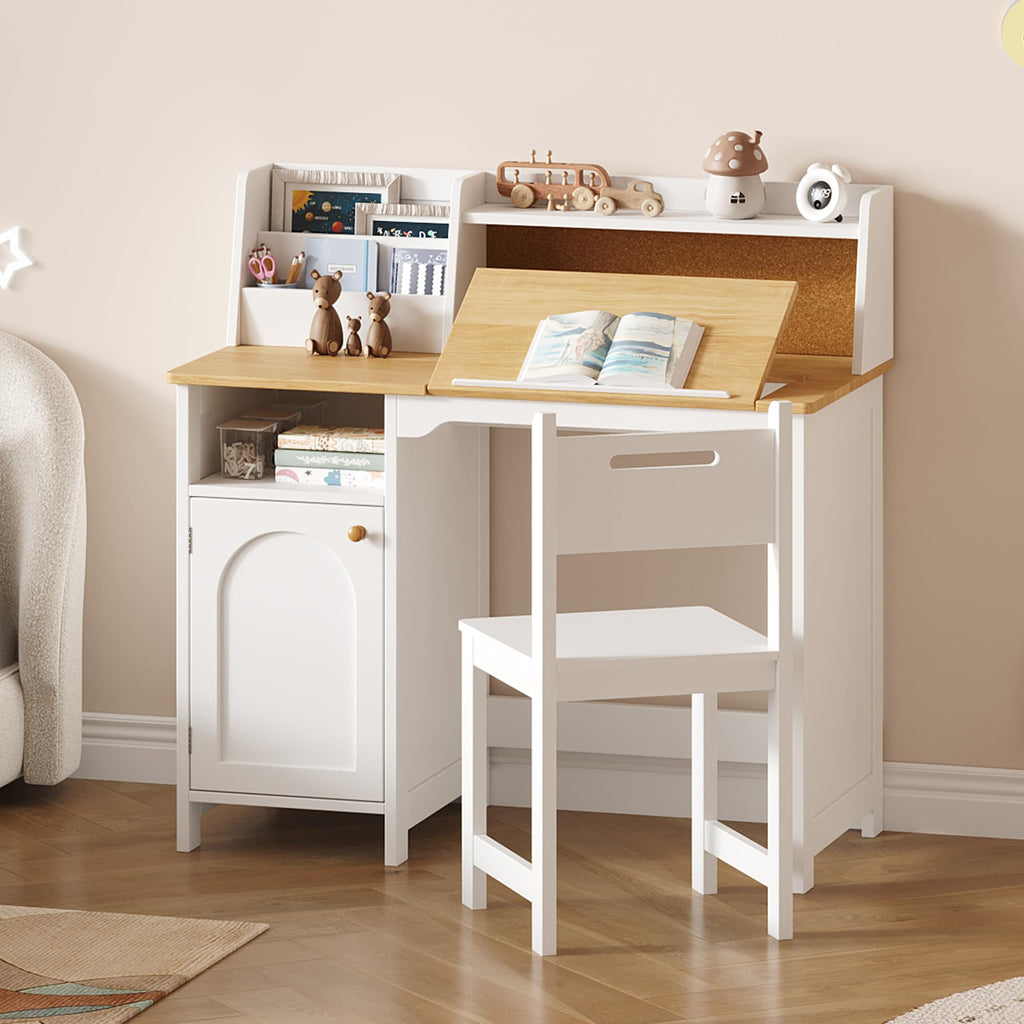Treocho Kids Study Desk and Chair Set with Tiltable Desktop for 3-8 Years