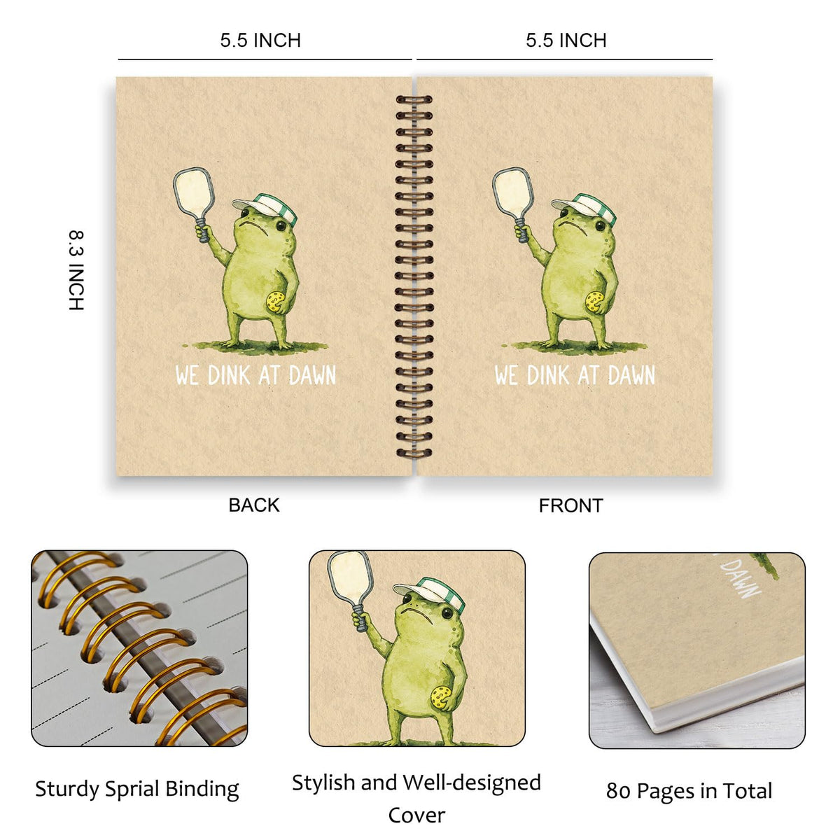 Frog Notebook, Frog Office Supplies, Cute Spiral Journal for Teens