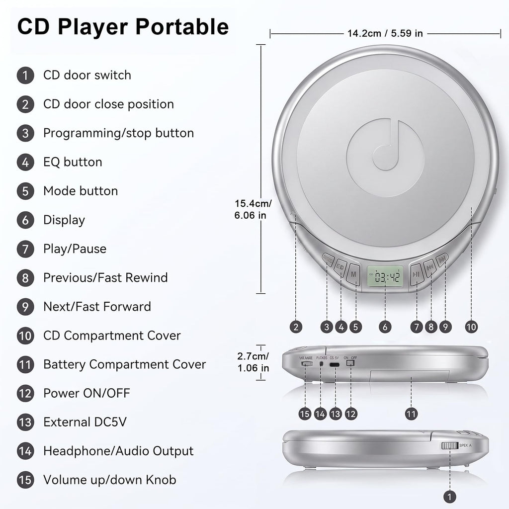 Gueray H-01 Portable CD Player with Earphones for Learning (K–12)