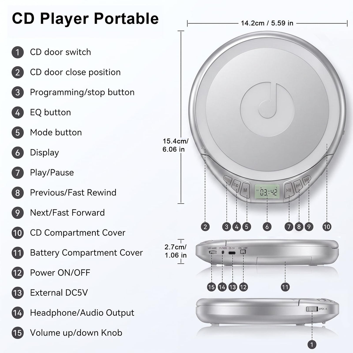 Gueray H-01 Portable CD Player with Earphones for Learning (K–12)