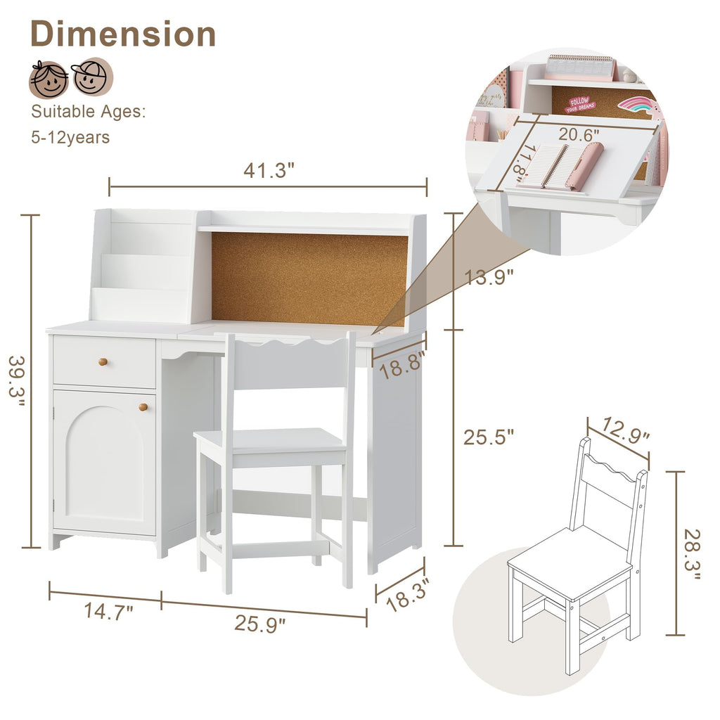 Treocho Kids Study Desk and Chair Set with Tiltable Desktop for 3-8 Years