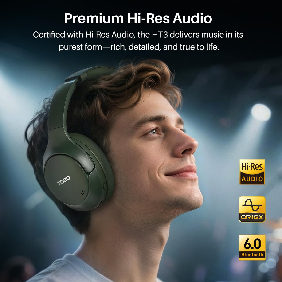 TOZO HT3 Hybrid Noise Cancelling Wireless Headphones, 90H Over Ear Headset