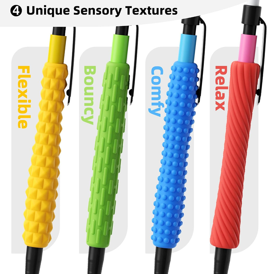 ELETIUO 4-in-1 Silent Fidget Pencil – Sensory Focus Tool for Stress Relief, ADHD, Autism & Anxiety. Fine Motor Skills Aid with Textured Silicone Sleeve for for Kids and Adults