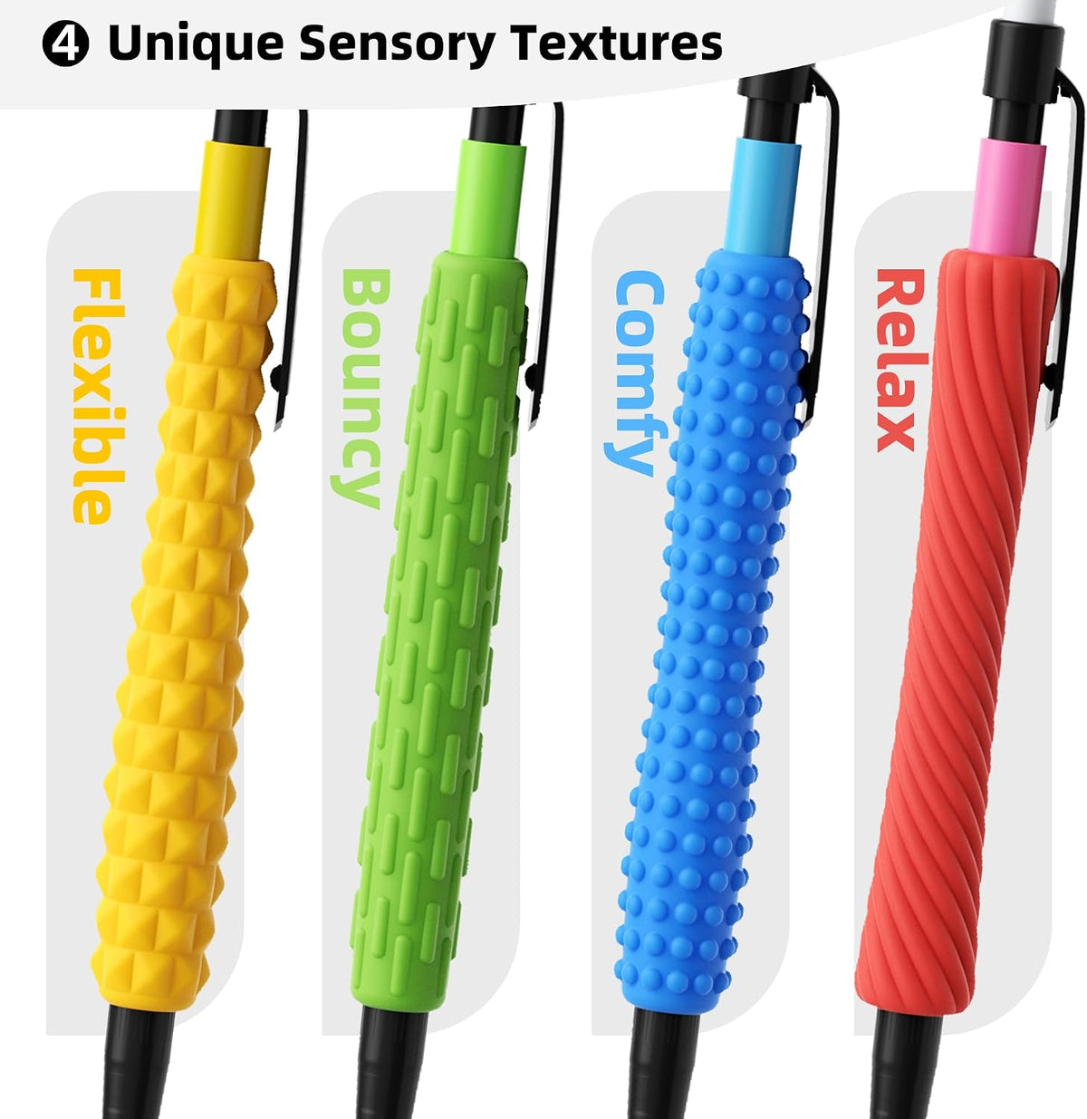 ELETIUO 4-in-1 Silent Fidget Pencil – Sensory Focus Tool for Stress Relief, ADHD, Autism & Anxiety. Fine Motor Skills Aid with Textured Silicone Sleeve for for Kids and Adults