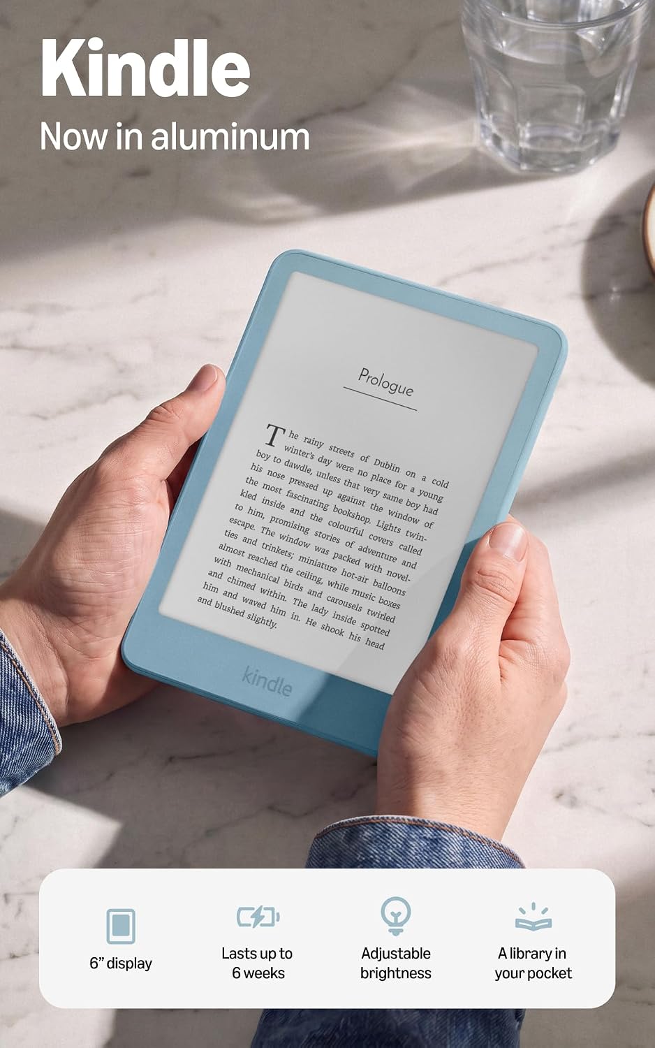 Amazon Kindle 32GB (all-new), Thinner, new aluminum design, 6" display, Without Lockscreen Ads, Alpine Sky Aluminum
