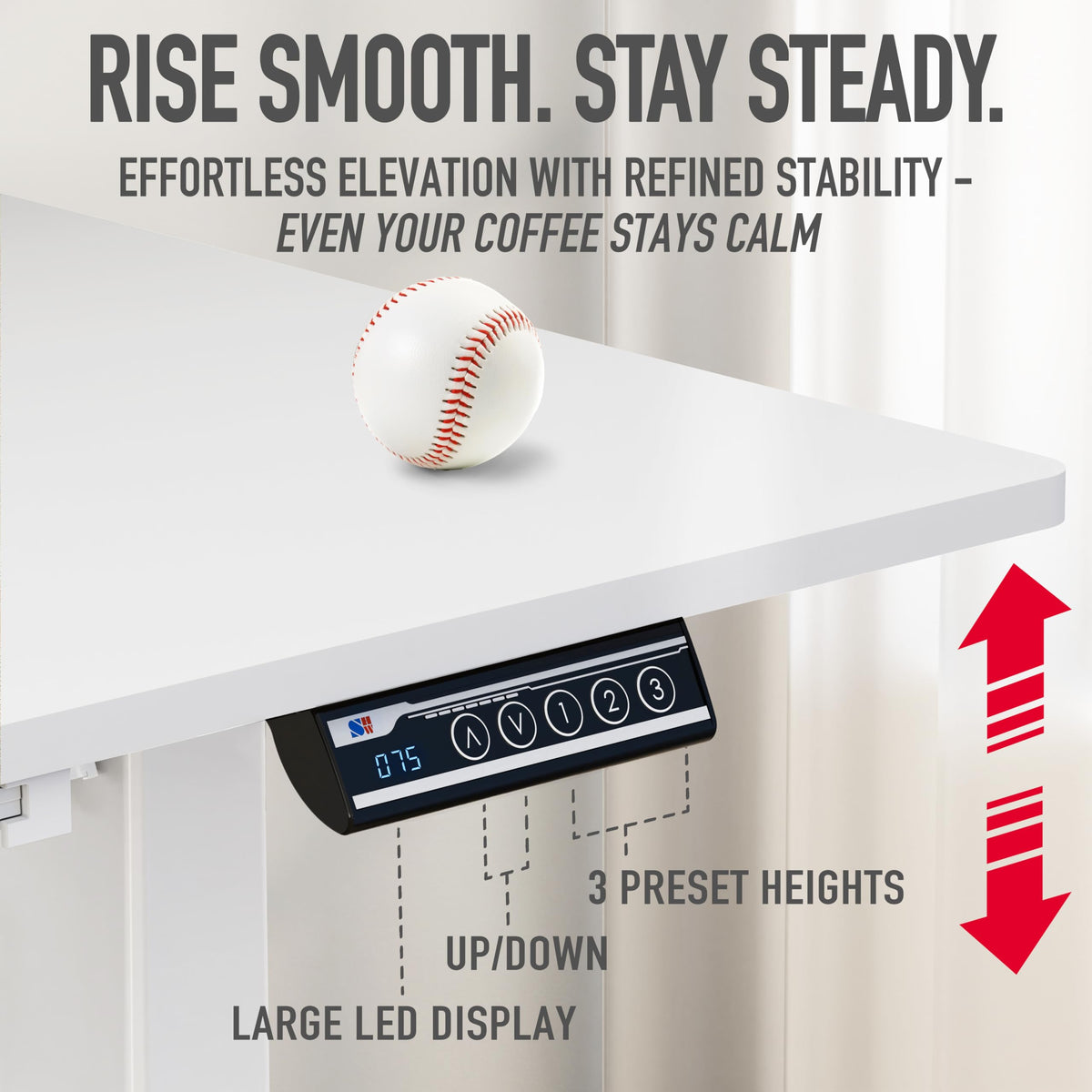 SHW 55 x 28 Electric Height Adjustable Standing Desk w/Drawer, White