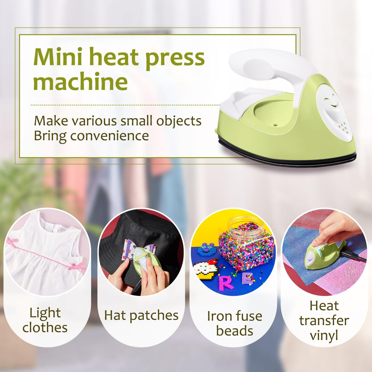 Honoson Mini Iron for Craft Small Iron on Patch Fuse Bead, Mint Green
