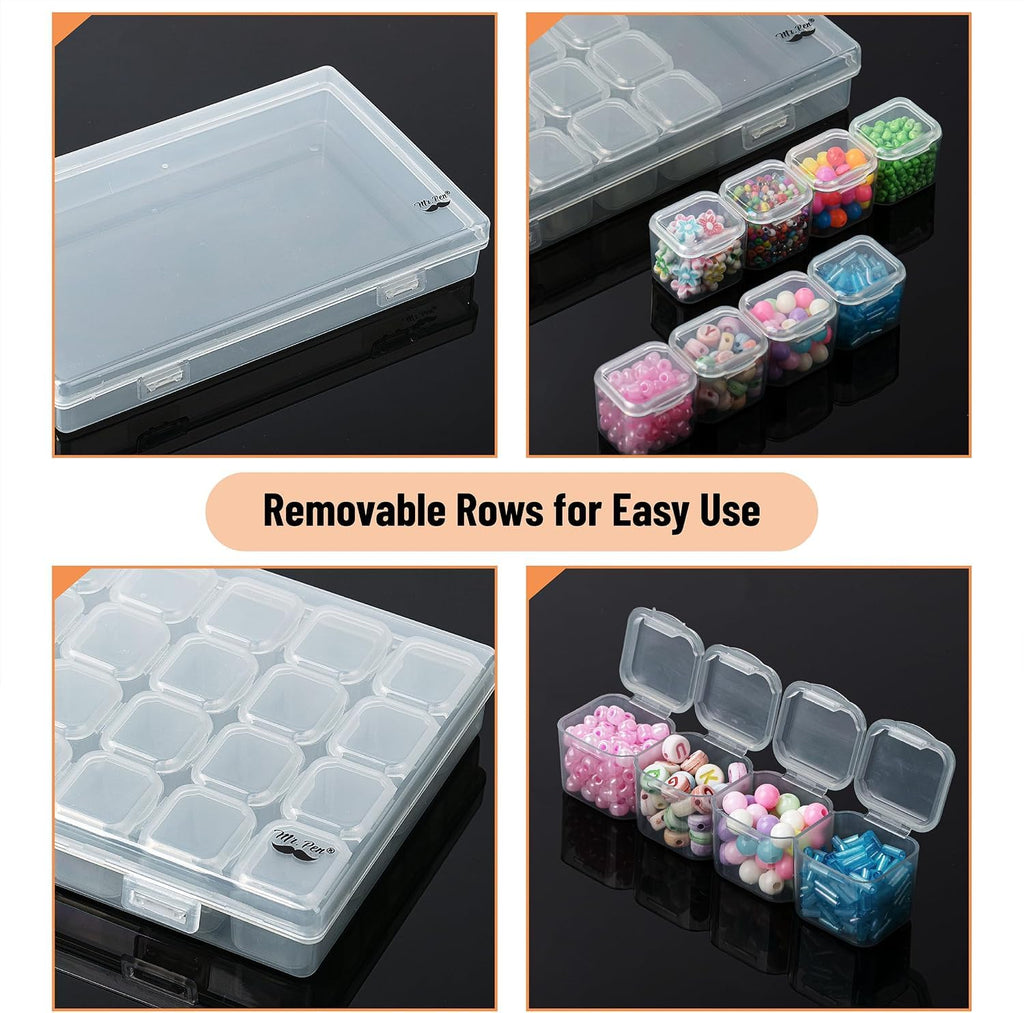 Mr. Pen- Bead Storage Containers, 28 Grids, 2 Pack, Clear White