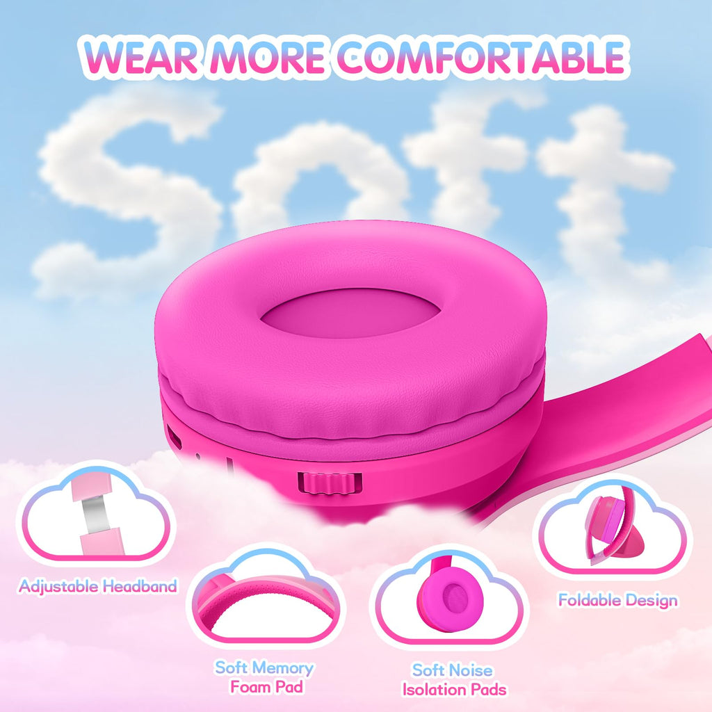 IFECCO Kids Bluetooth Headphones with Case,Cute LED Light Up Cat Ears