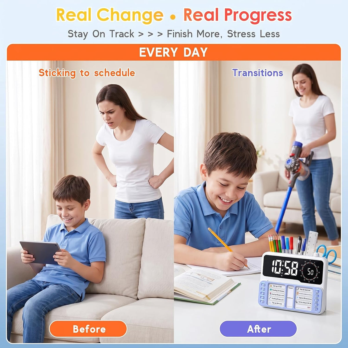 7-in-1 Visual ADHD Timer for Kids with Chore Chart Board, ADHD Tools Schedule for Kids with Autism, Alarm, Countdown, Date, Temperature, Storage, Daily Checklist for Home/School/Classroom/Desk(Blue)