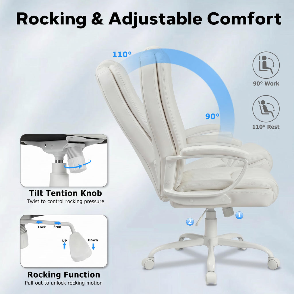 Office Chair, High Back Ergonomic Home Office Desk Chairs with Lumbar Support, Adjustable Big and Tall Computer Chair, 360° Swivel, PU Leather, Brown