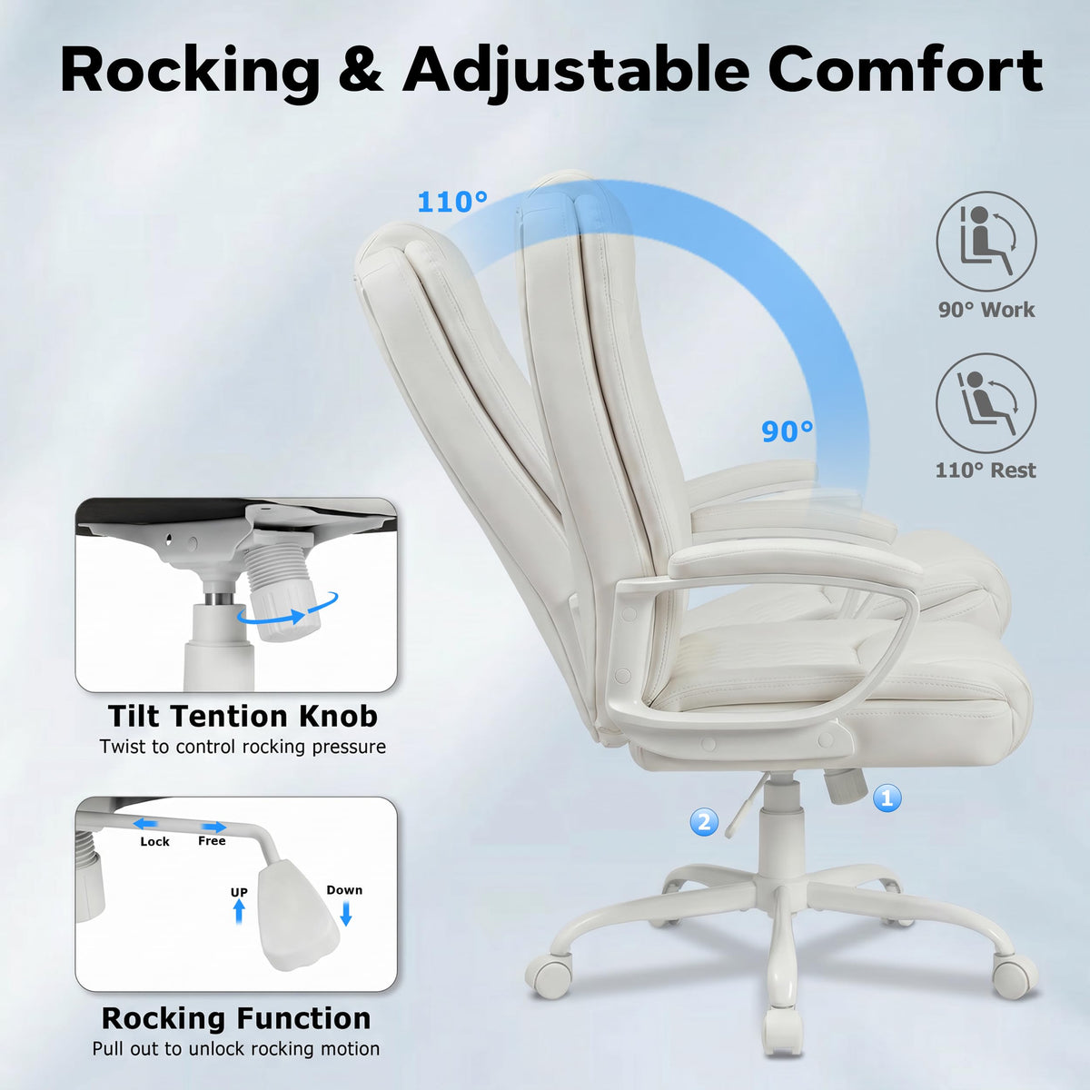 Office Chair, High Back Ergonomic Home Office Desk Chairs with Lumbar Support, Adjustable Big and Tall Computer Chair, 360° Swivel, PU Leather, Brown