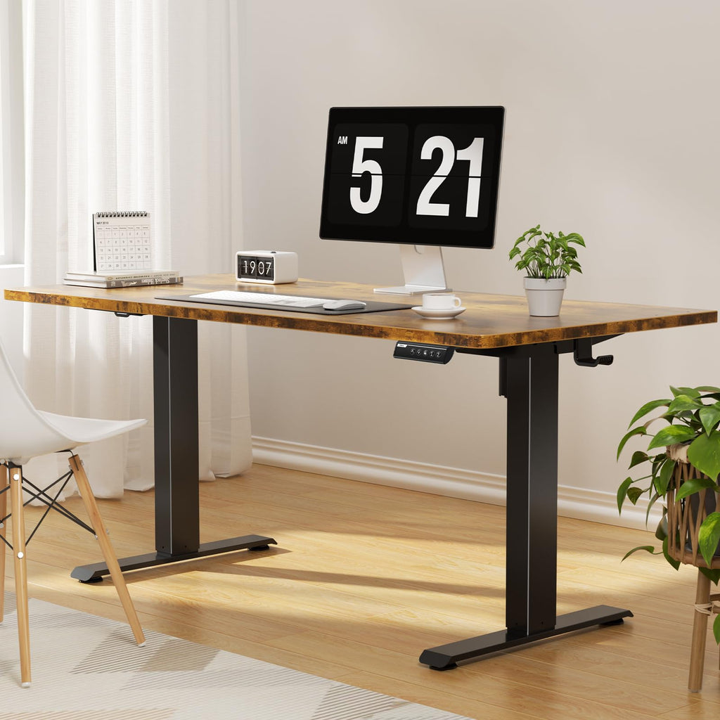 Veken 63"x28" Wider Large Standing Desk, Electric Height Adjustable, Brown