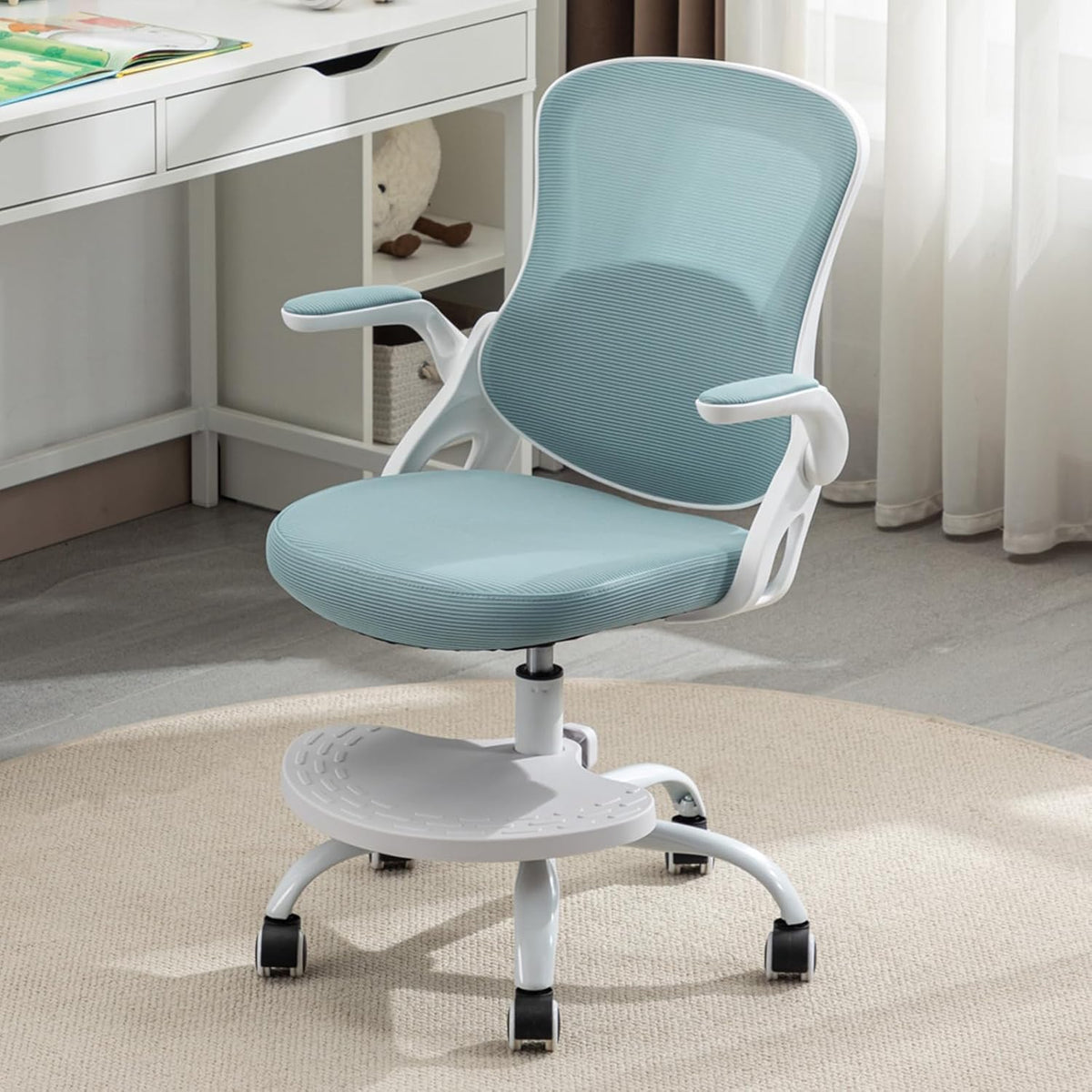Kids Desk Chair,Ergonomic Study Chair with Adjustable Height,Swivel Mesh Desk Chair with Wheels,Home Office Chair for Children in Home Bedroom Blue