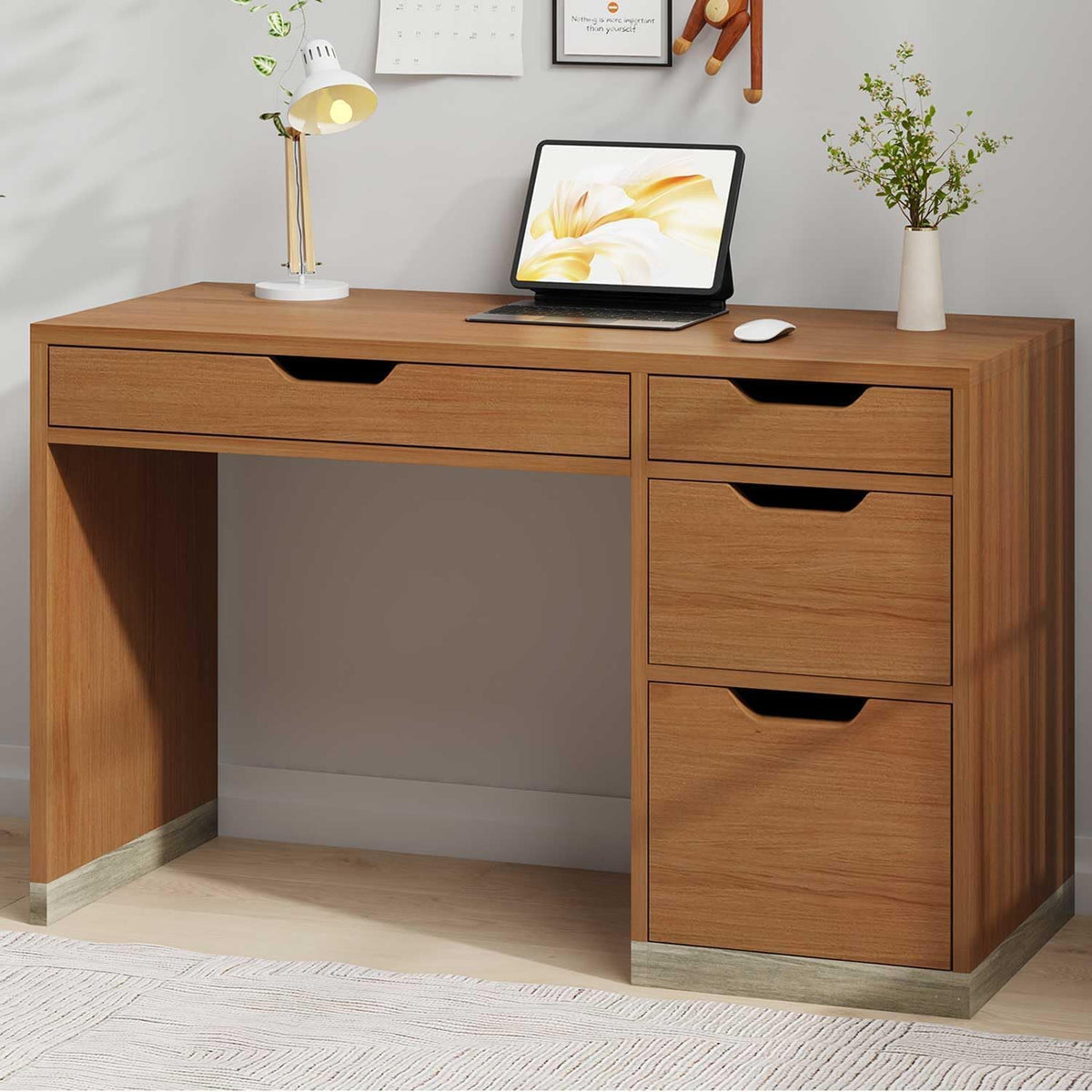 MaverickFurni White Desk with Drawers, 48 Inch Small Computer Desk