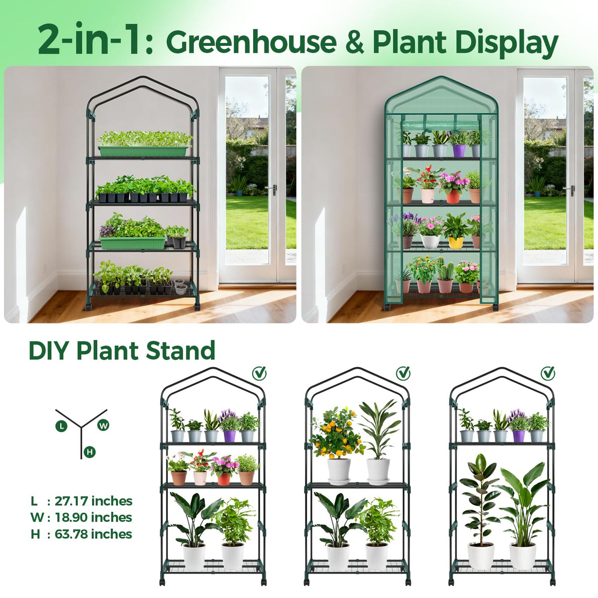 Ohuhu Portable Greenhouse with 4 Shelves (Mini & Large Sizes)