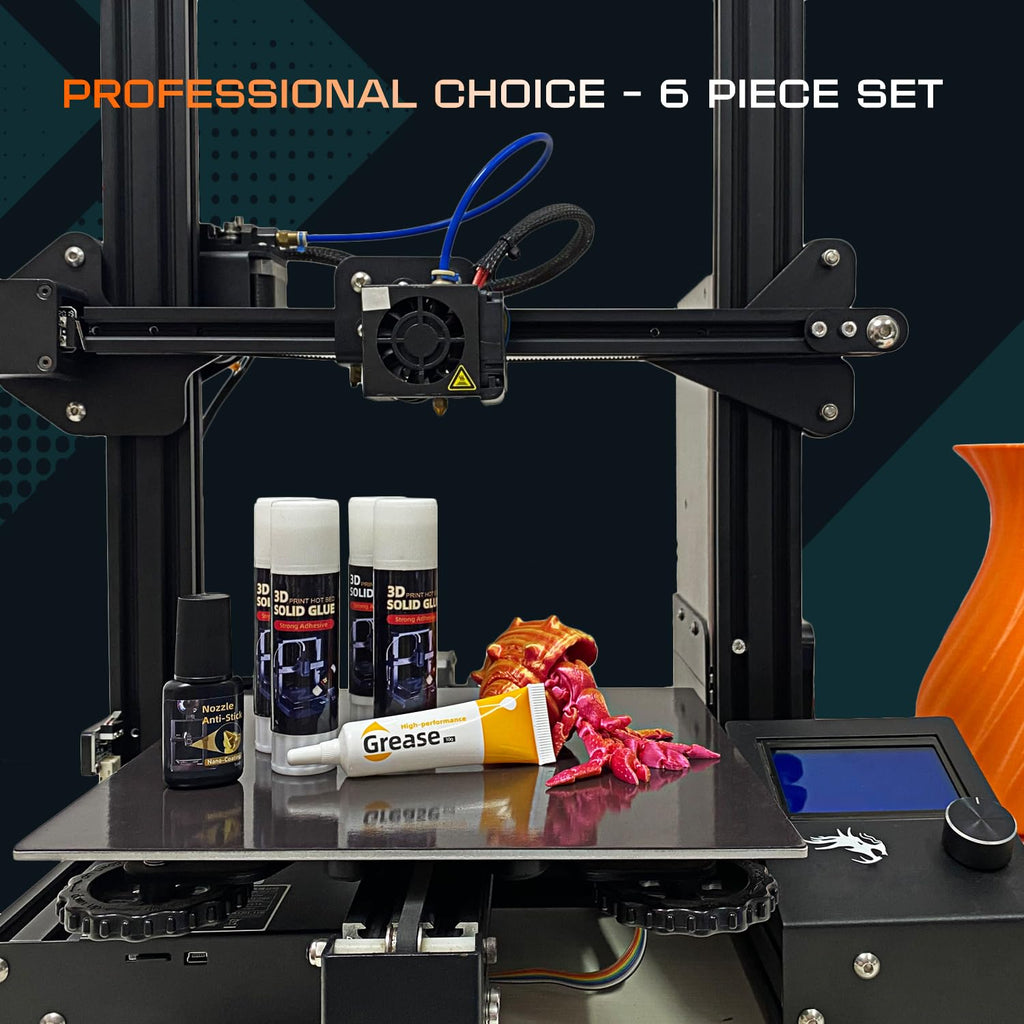 Essential 3D Printing Accessories Kit Includes 3D Printer Glue Sticks Adhesive for Hot Bed, 3D Printer Nozzle Cleaning Coating, Lubricant Grease, Suitable for All 3D Printers (6-Piece Set)