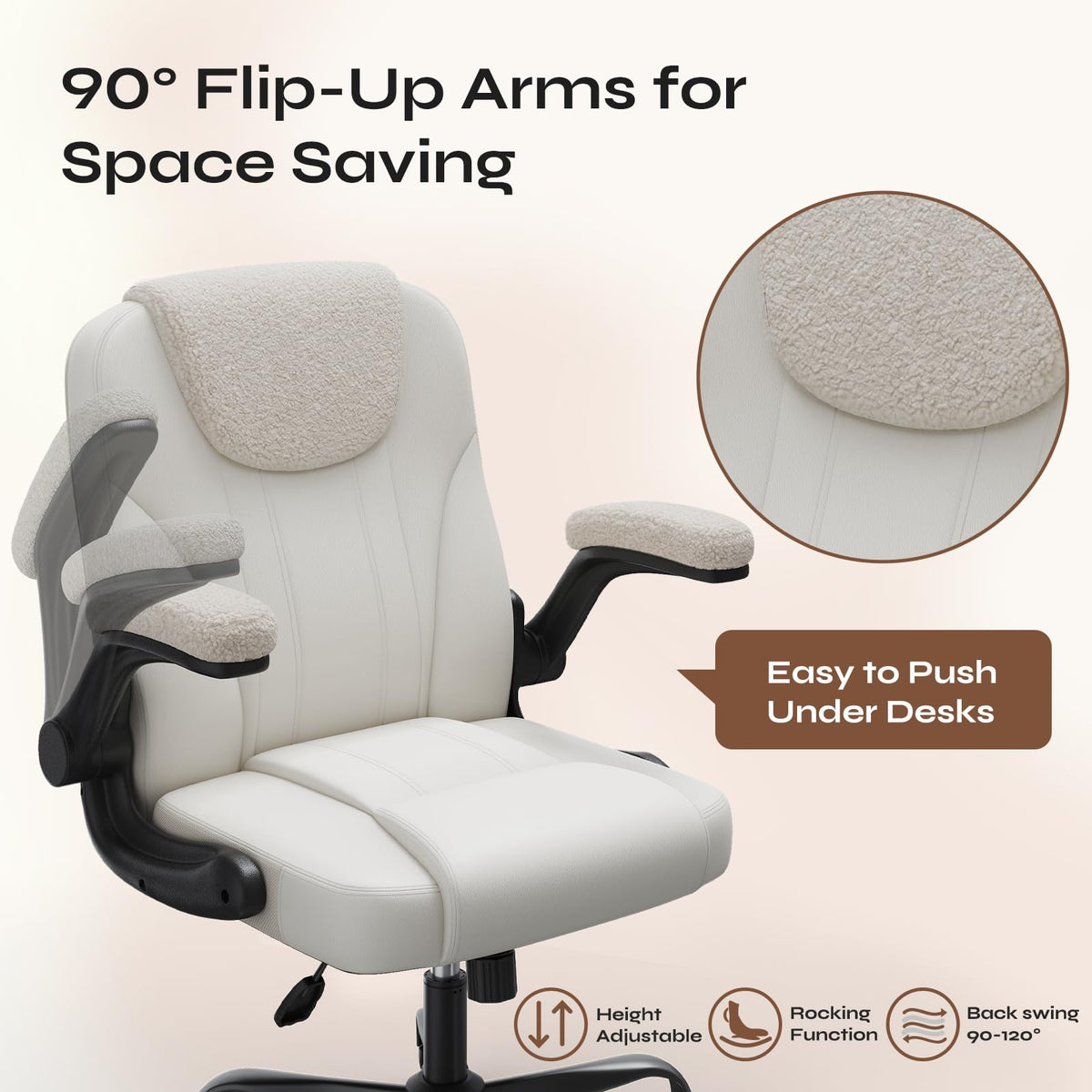 PU Leather Mid-Back Office Chair, Flip-Up Arms, 3.5" Dual-Layer Cushion