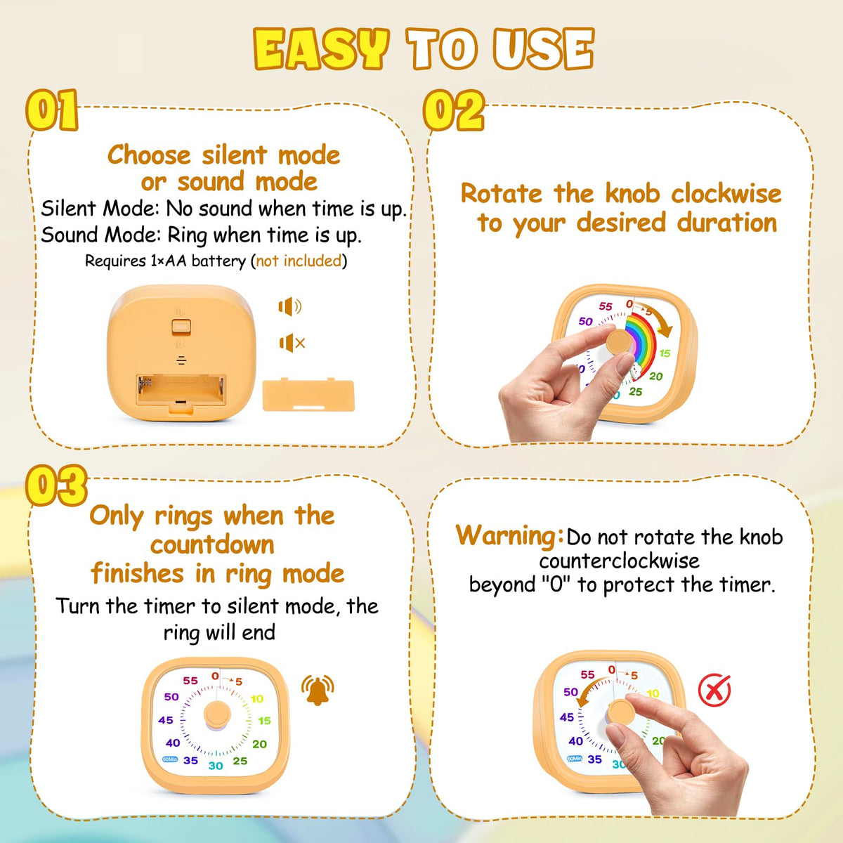 Visual Timer for Kids, 60-Minute Countdown Silent Operation Timer