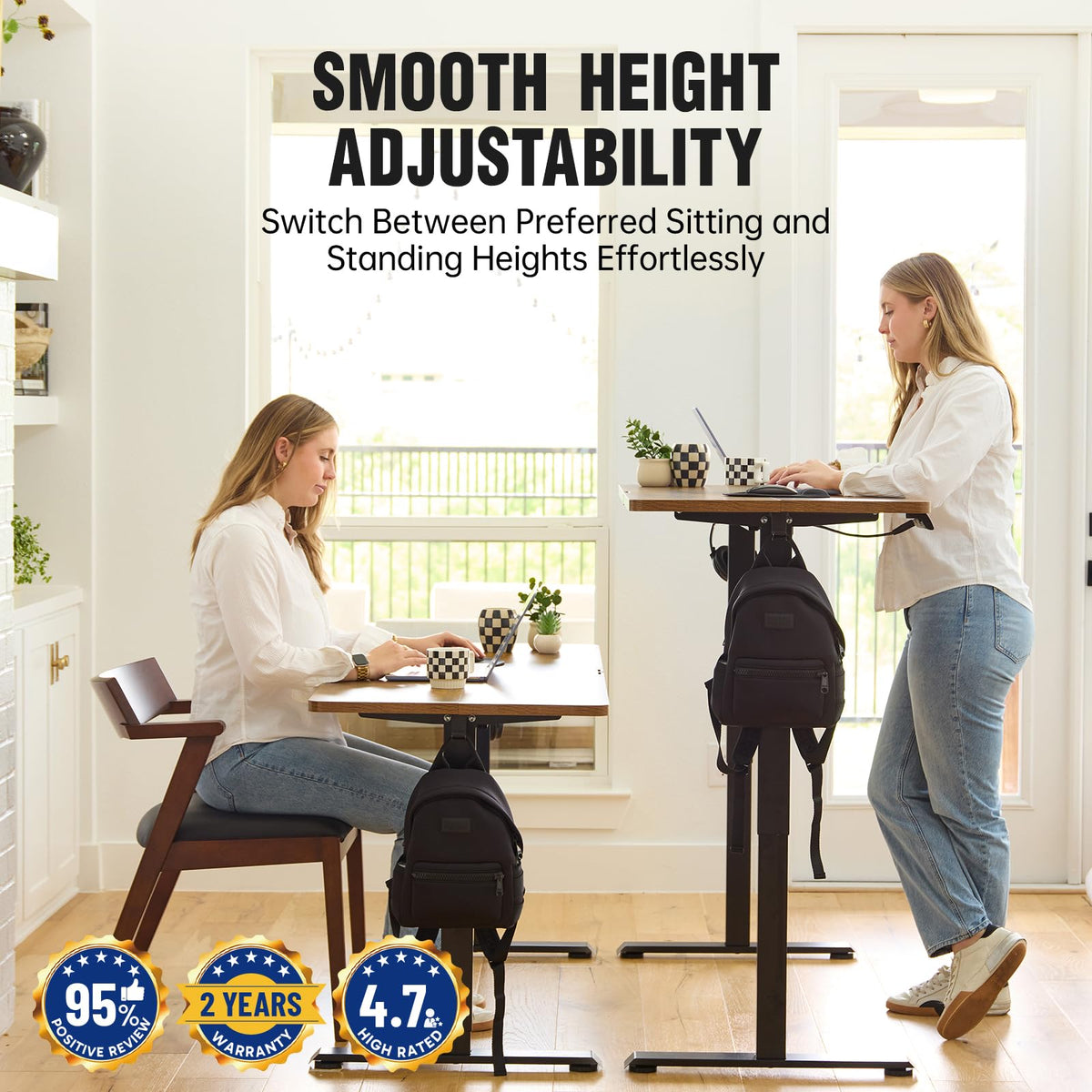 Veken 63"x28" Wider Large Standing Desk, Electric Height Adjustable, Brown
