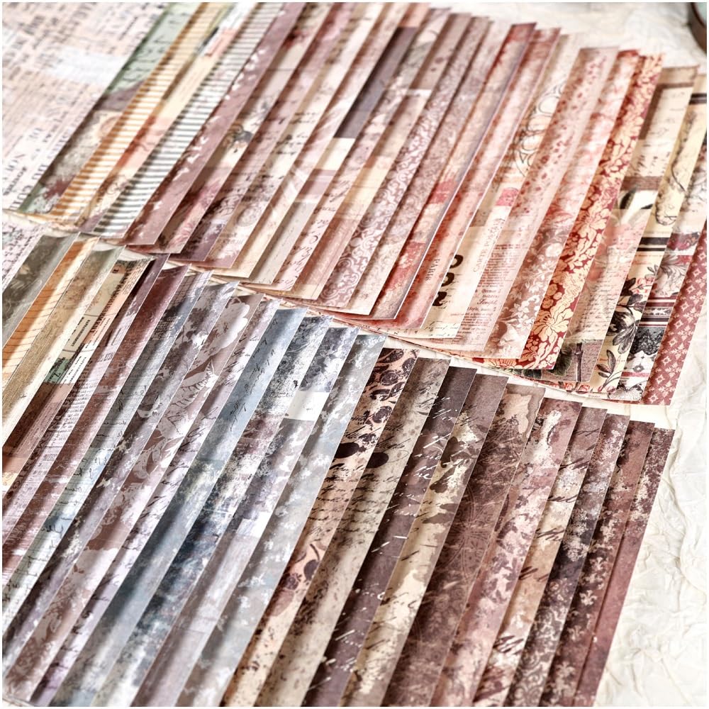 180 Sheets Vintage Scrapbook Paper, Journaling Scrapbooking Supplies, Antique Aged Looking Background Paper for Junk Journals Card Making Mixed Media Decoupage