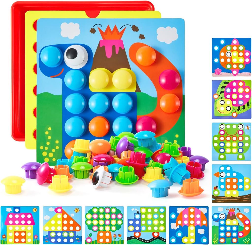 Geekper 68PCS Button Art Toys for Toddlers Color Matching Mosaic Pegboard
