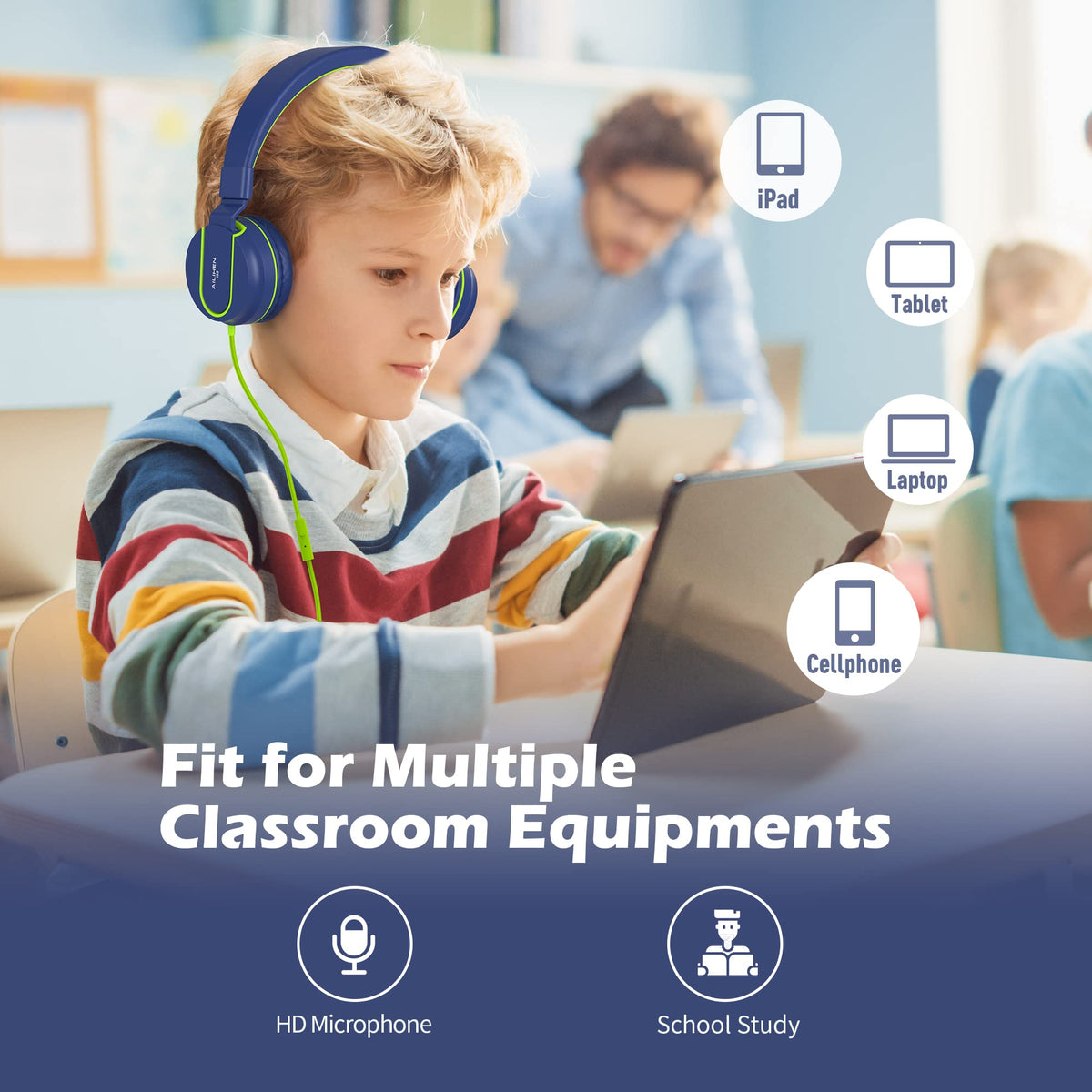 AILIHEN I35 Kids Headphones for School with Mic, 93dB Volume, Green Purple
