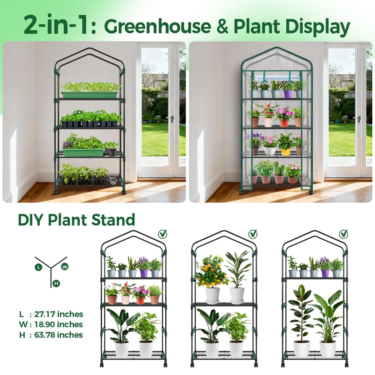 Ohuhu Portable Greenhouse with 4 Shelves (Mini & Large Sizes)