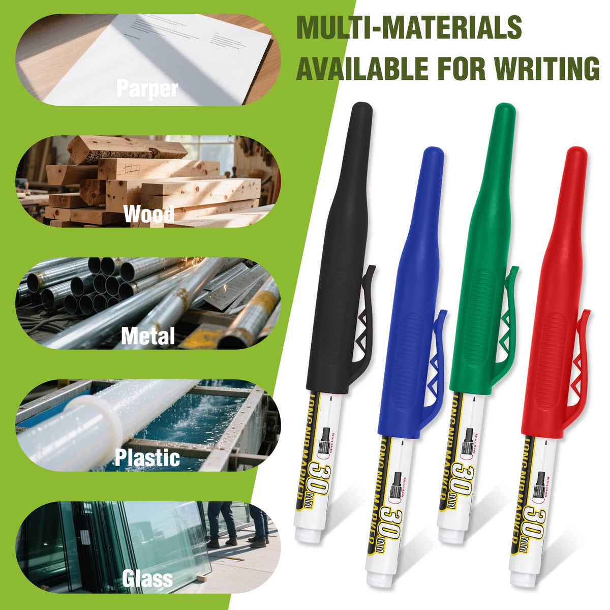 8pcs Long Nib Marker, Long Head Deep Hole Marker Pens, Waterproof Construction Markers Marking Tool, Multi-Purpose Deep Reach Pen Makes For Metal, Carpenter, Woodworking, Gift for Father's Day