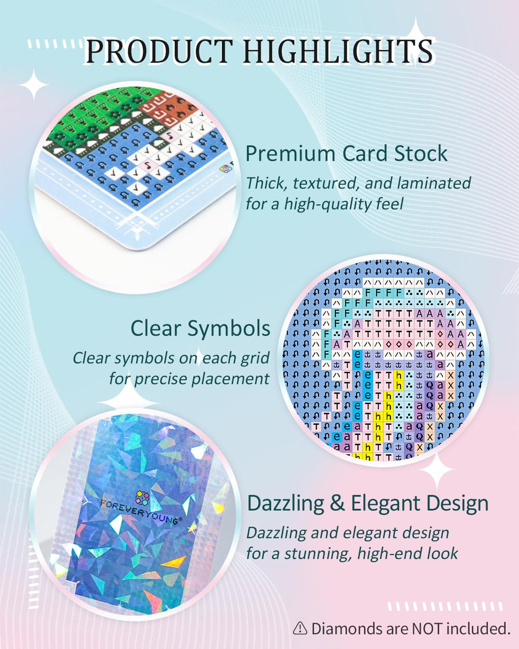 ForeverYoung Freestyle Mini Diamond Art Cards, No Pattern–Square, No Drills