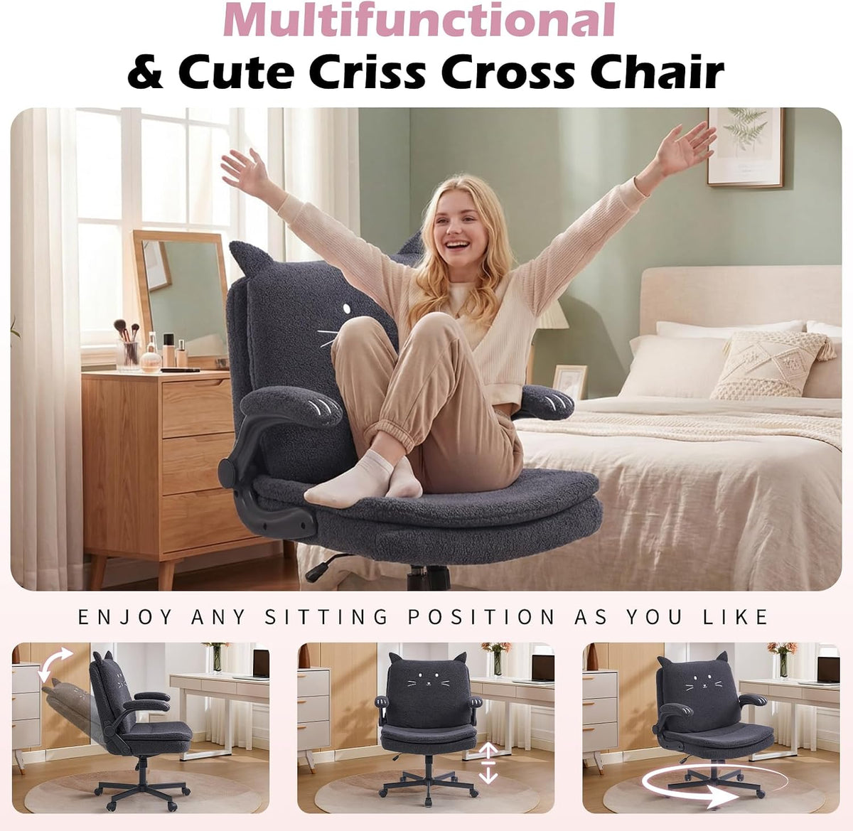 TUNYI Wide Cushioned Desk Chair with Wheels (Multiple Colors)
