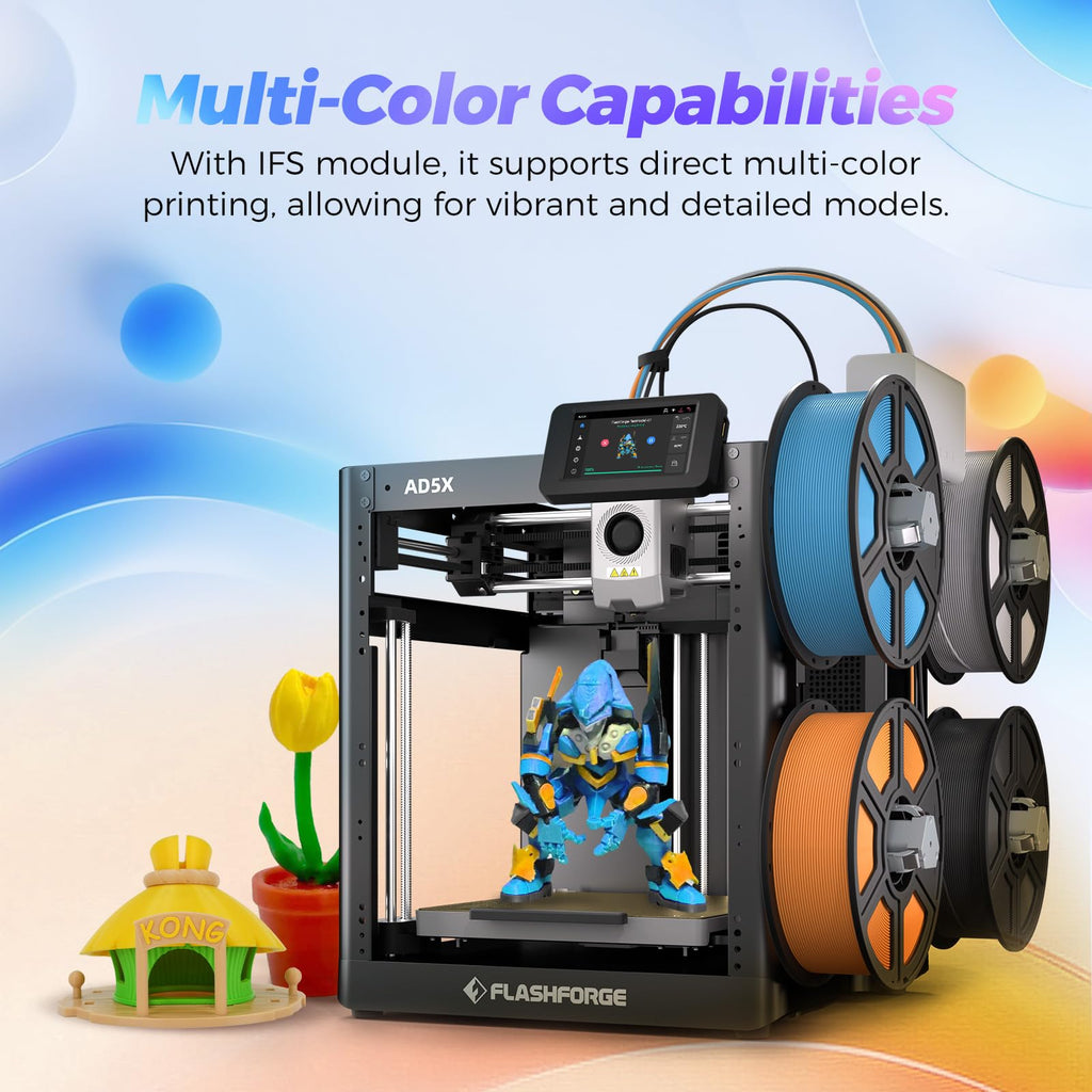 Flashforge Adventurer 5M 3D Printer for Beginners, 600mm/s Fast Printing, Direct Drive (280°C), Auto-Leveling, 8.7"x8.7"x8.7" PEI Build Plate - Ideal for Home, School & Makers