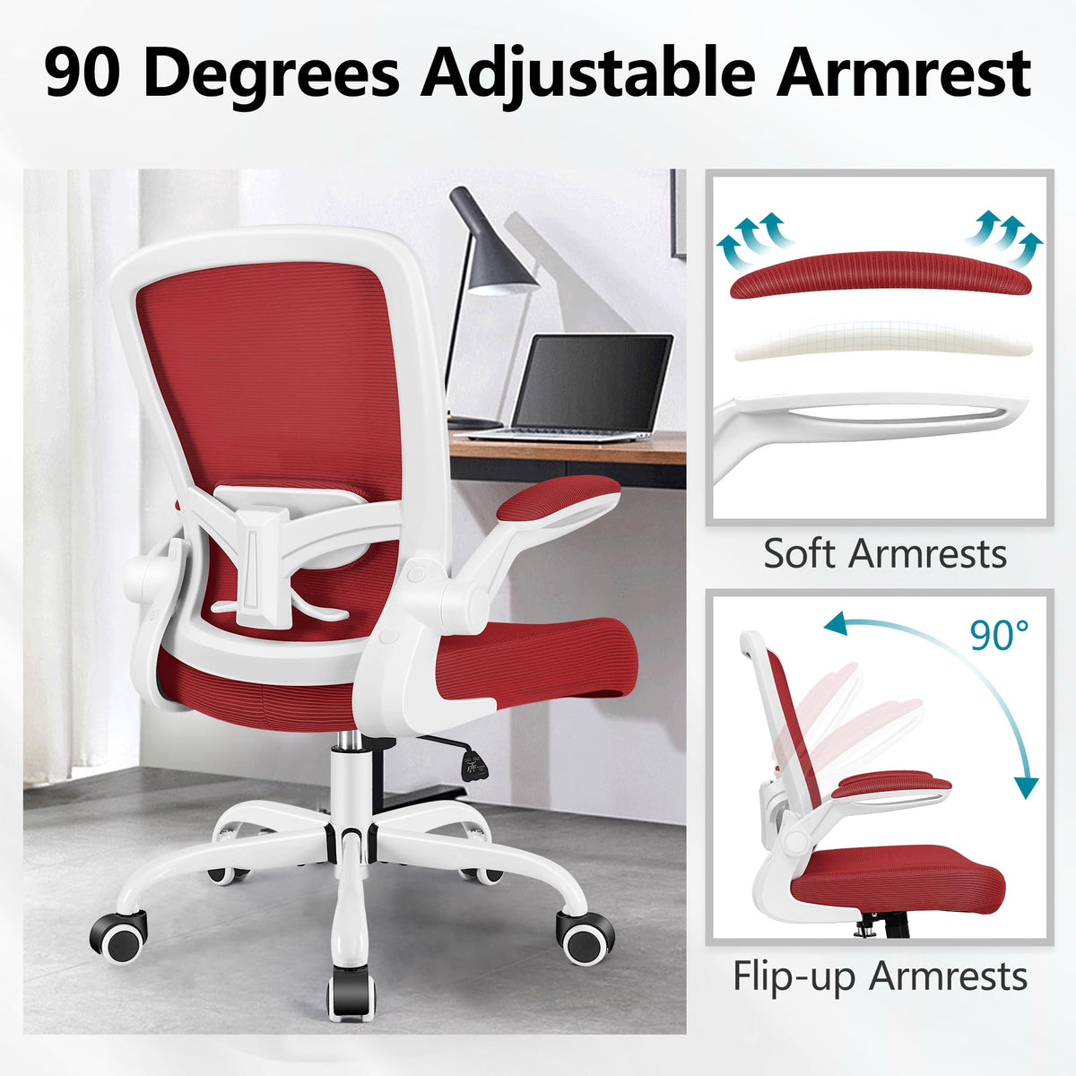 FelixKing Office Chair, Ergonomic Desk Chair Breathable Mesh Chairs Adjustable High Back Lumbar Support Flip-up Armrests, Executive Rolling Swivel Comfy Computer Chairs Home Office Black