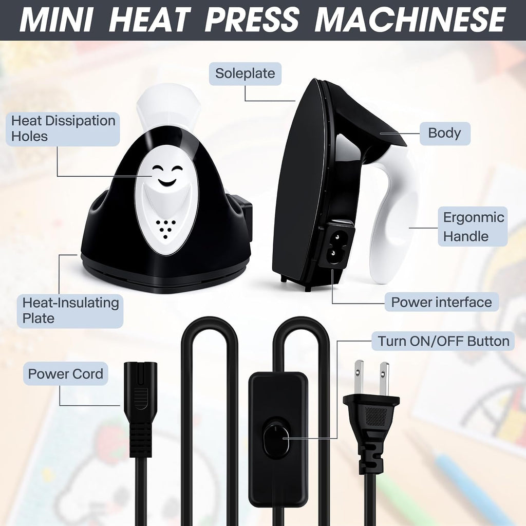 Mini Heat Press Portable Craft Iron For Fuse Beads, Black