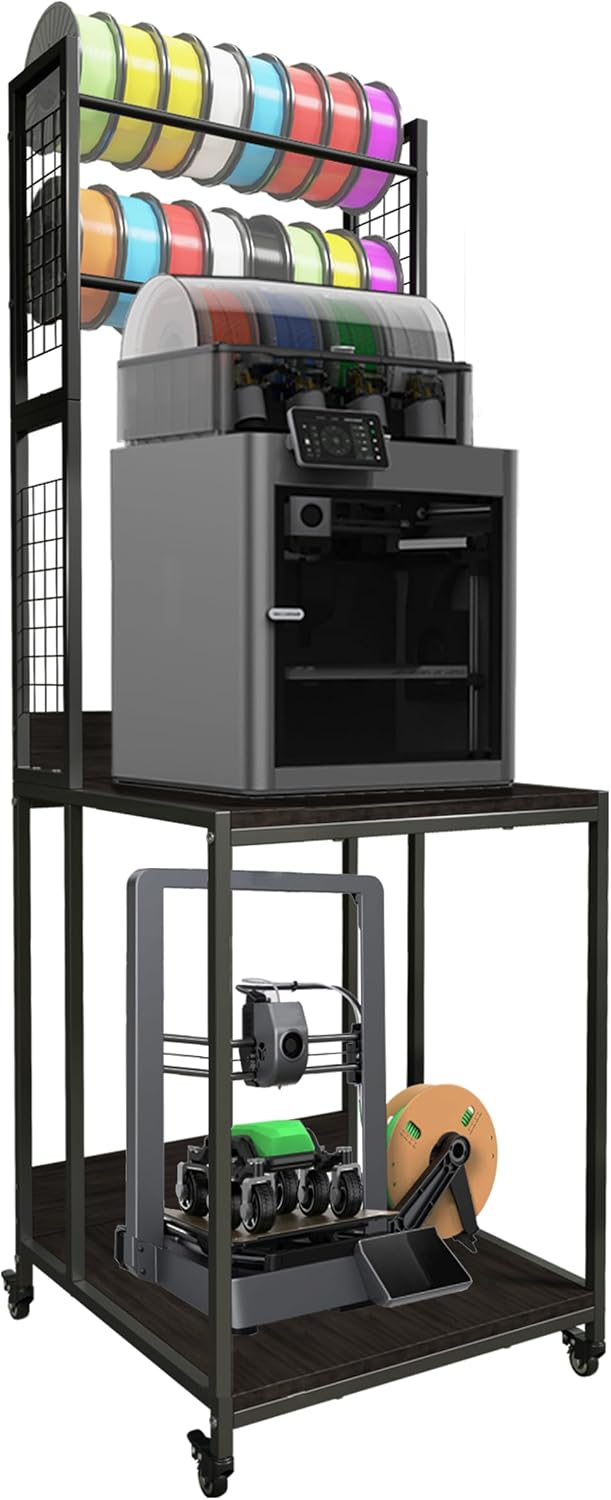 3D Printer Stand with Double Layer 3D Printer Filament Storage Rack, TR22 Heavy Duty Mobile Printer Table with Wheels for Studio Office Storage and Organization