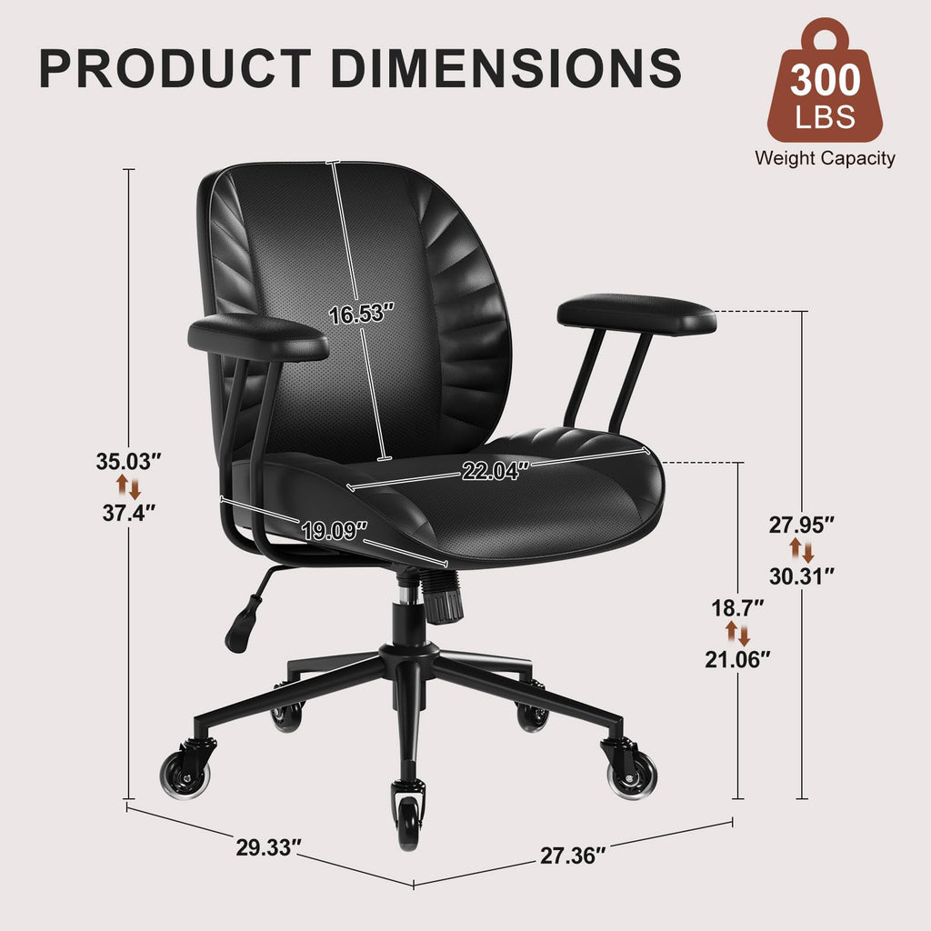 BFZ Leather Home Office Desk Chair with Lumbar Support, Brown