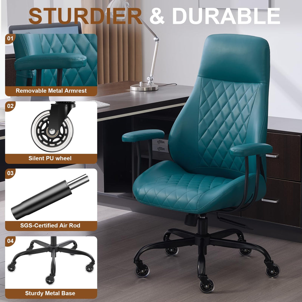 E-Motie Leather Office Chair, Mid Century Modern Desk Chair, Blue