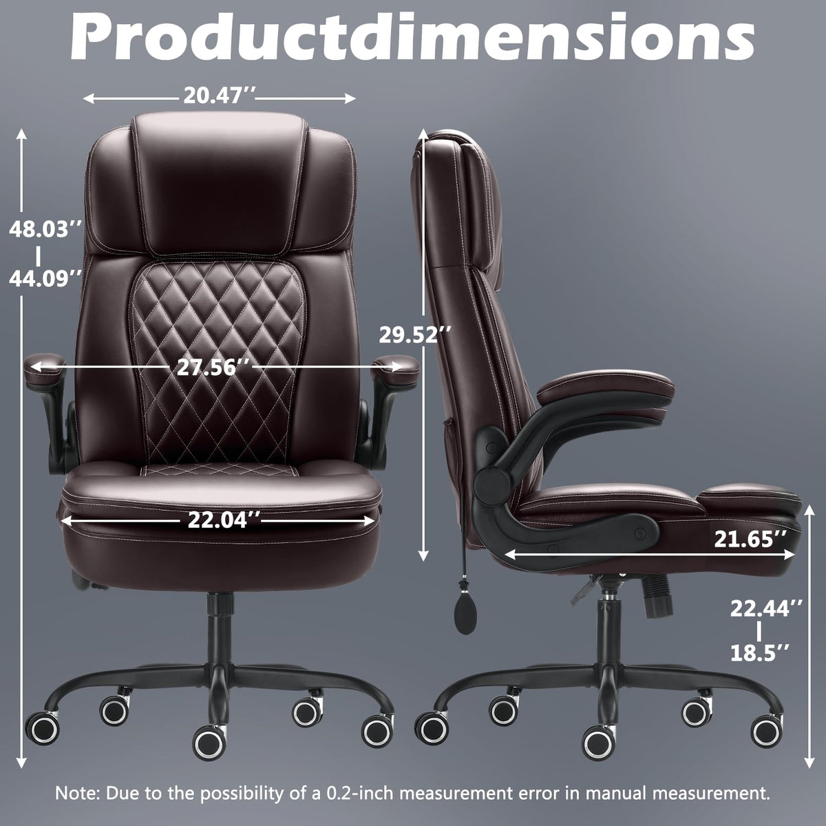 450LBS Big and Tall Executive Office Chair with Flip up Arm, Heavy Duty PU Leather Computer Desk Chair,Comfortable High Back Swivel Home Office Chair with Rolling for Adults,Spring Cushion,Metal Base